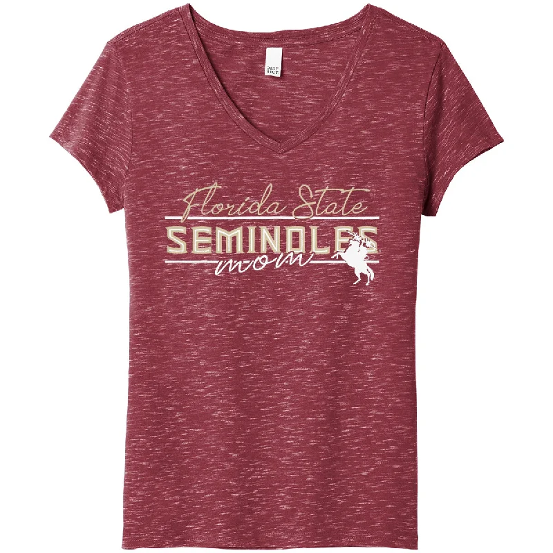 Women's Sporty Clothes Ragz Women's Florida State Seminoles Mom Unconquered Silhouette Design Short Sleeve V-neck T-shirt - Garnet