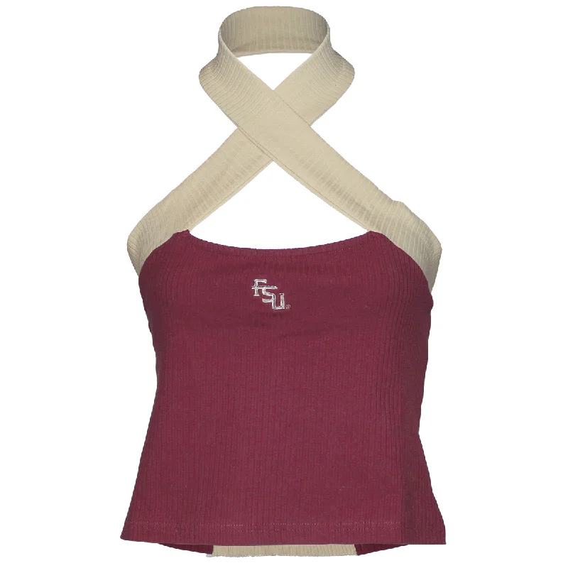 Women's Trendy Clothing Emerson Street Women's Stacked FSU Halter Wrapped Ribbed Top - Garnet/Gold