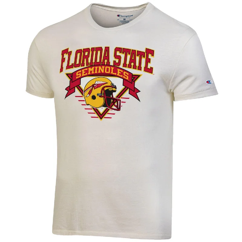 Women's Functional Apparel For Outdoor Activities Champion Men's Vault Florida State Seminoles Helmet Design Tri-blend Short Sleeve T-shirt - White Alabaster