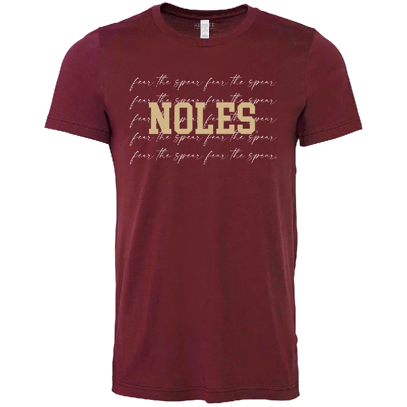 Women's Clothing And Garments Sets Capri Designs Women's Noles/Fear the Spear Design Short Sleeve T-shirt - Garnet