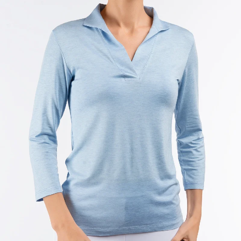 Women's Urban Clothing Fitted Polo Collar Tee in Celeste