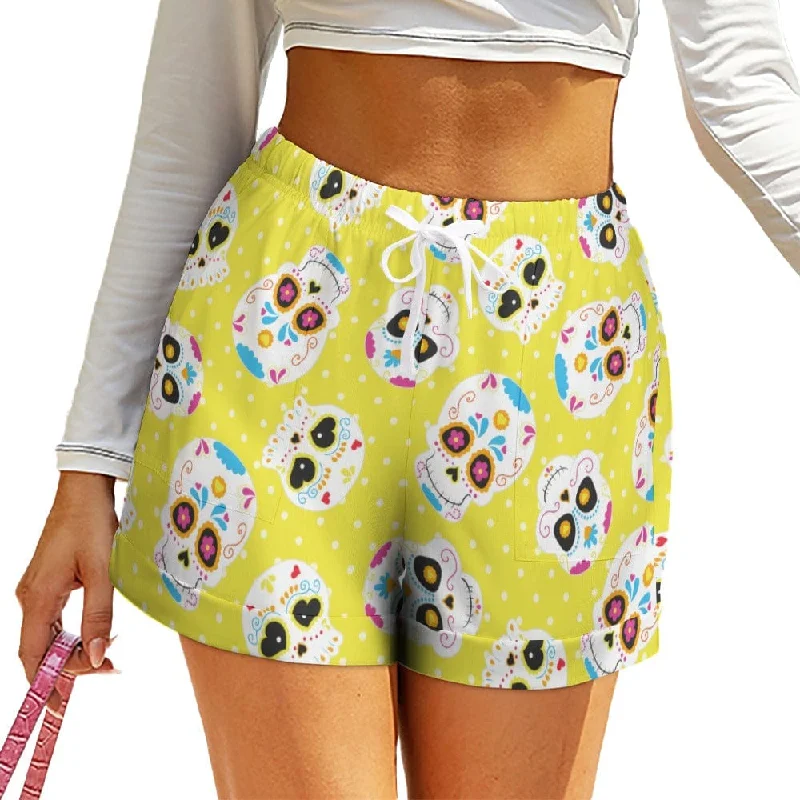 Seasonal Clearance Yellow Mexican Skulls High Waist Loose Shorts