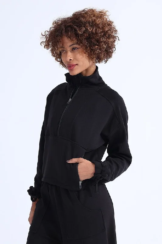 Women's Everyday Garments Black Modal Zip Sweatshirt