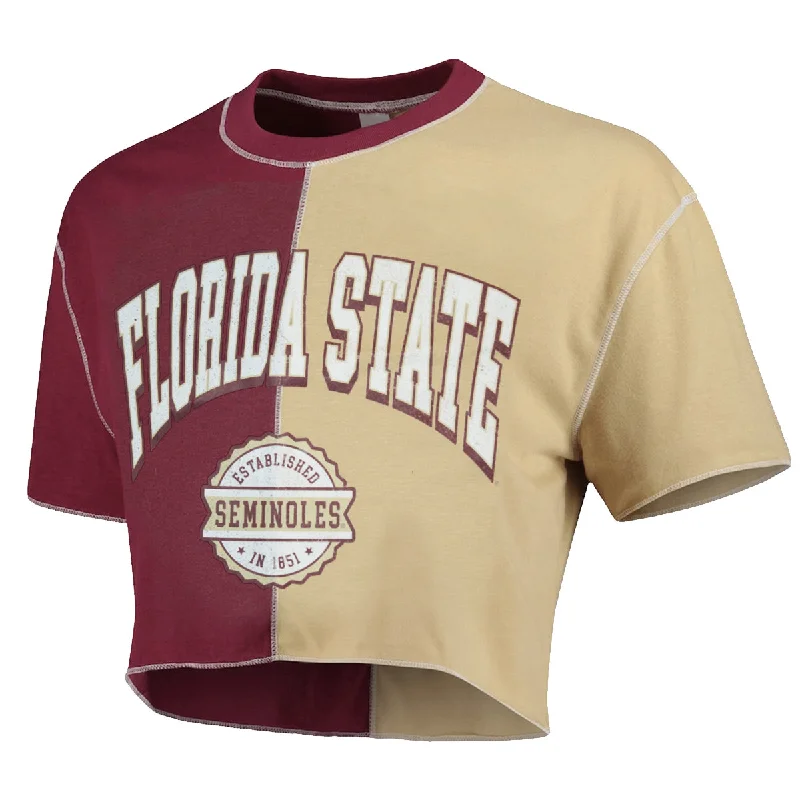 Affordable Luxury Women's Apparel ZooZatz Women's Florida State Seminoles Short Sleeve Colorblock Crop T-shirt - Garnet/Gold