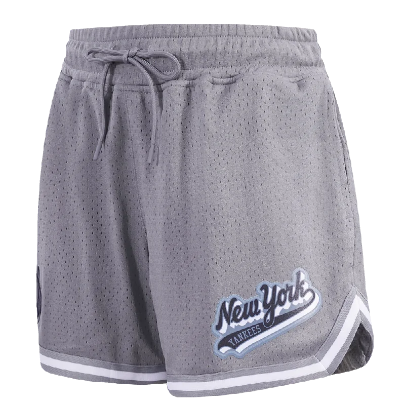 Shop The Hottest Deals MLB NEW YORK YANKEES SCRIPT TAIL WOMEN'S MESH TAPE SHORT (GRAY)