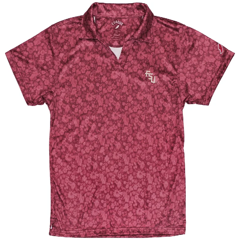 Vintage-Inspired Women's Apparel League Women's Stacked FSU Logo Sublimated Floral Polo - Garnet