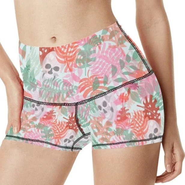 Formal Outfit For Women Women's Skull Pink Floral Print Yoga Shorts