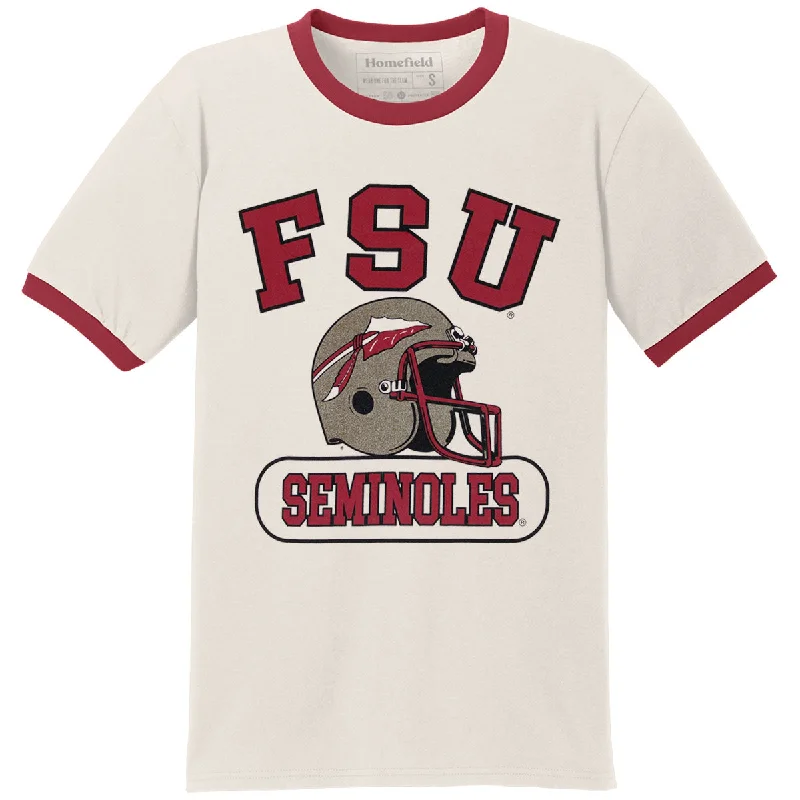 Women's Clothing For Special Occasions Homefield Men's Vault FSU Seminoles Helmet Design Short Sleeve Ringer T-shirt - Cream/Cardinal