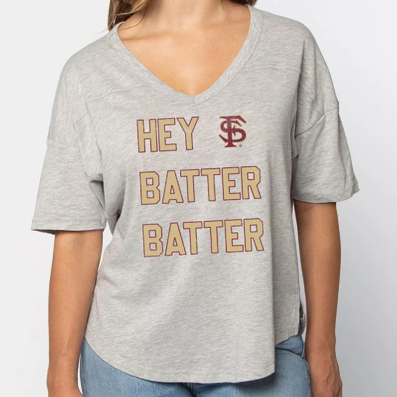 Women's Elegant Clothing Sets UG Apparel Women's Hey Batter Batter Design V-neck Short Sleeve T-shirt - Heather Grey