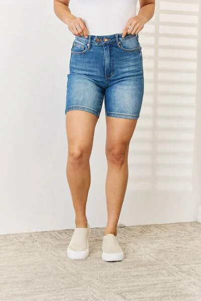 Best Sellers Judy Blue Full Size Tummy Control Double Button Bermuda Denim Shorts