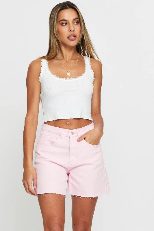 Women's Evening Wear Attire Pink High Rise Denim Shorts